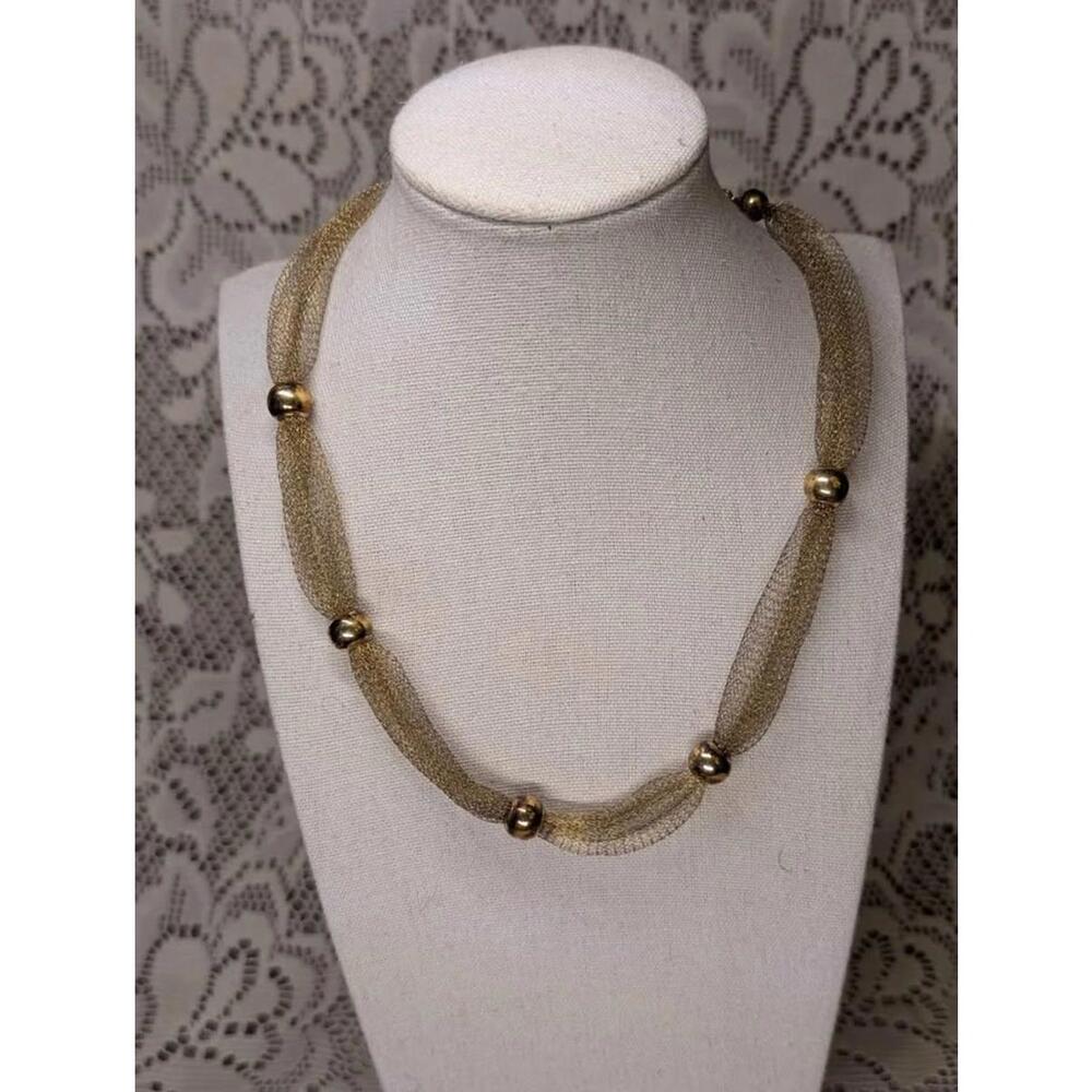 Gold Vermeil Over 925 Sterling Mesh and Bead Necklace & Bracelet Set
